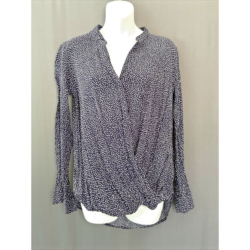Gap Maternity Wrap Top Small Navy Blue Polka Dot LS V Neck Nursing Snap Closure